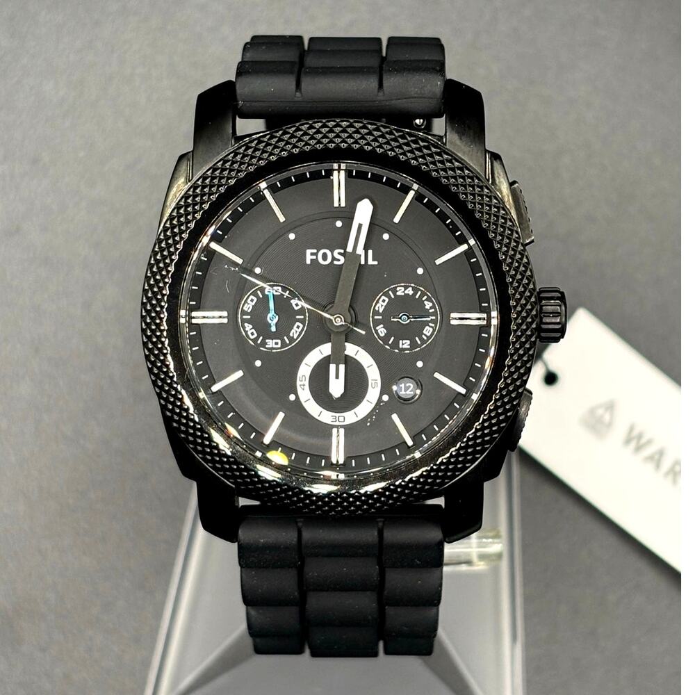 Fossil FS4487 Men's Machine Chronograph Black Silicone Strap Watch NIBWT